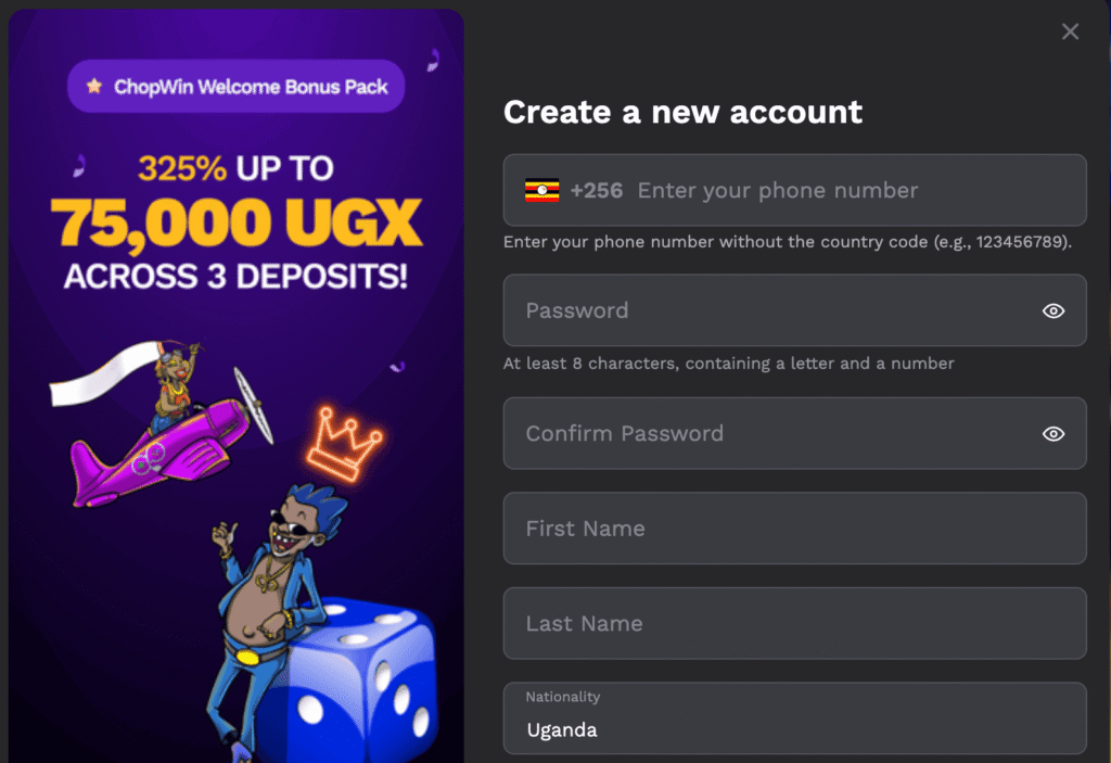 register chopwin uganda step 1